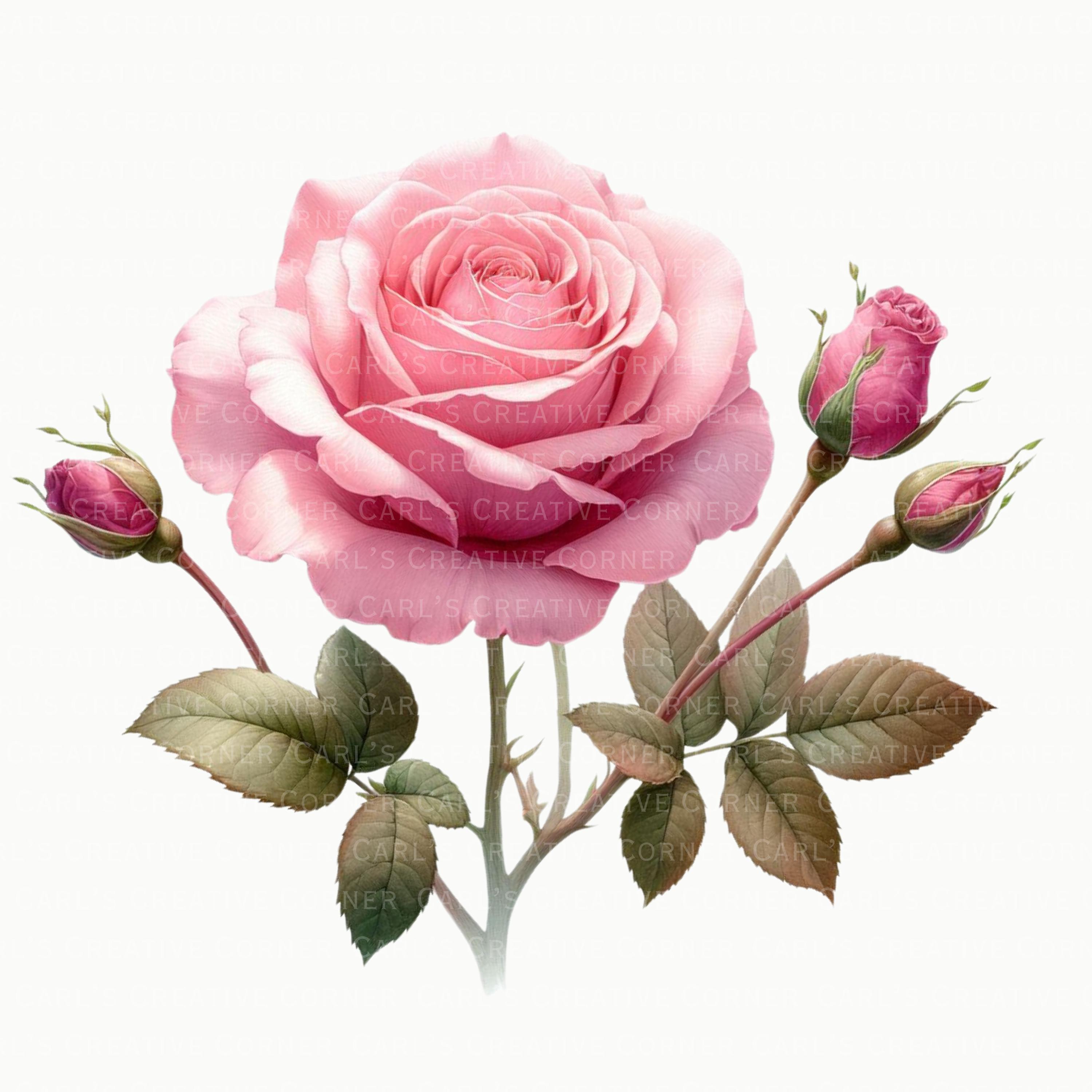 Pink Rose Watercolor PNG Clipart Bundle Set of 30 Rose Bouquet Floral ...