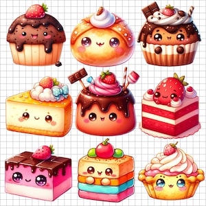 Kawaii Dessert Clipart: 10 PNG Food Graphics for Planner Stickers (Digital Download)