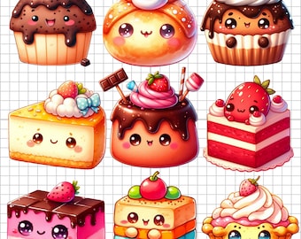 Kawaii Dessert Clipart: 10 PNG Food Grafiken für Planner Sticker (Digitaler Download)