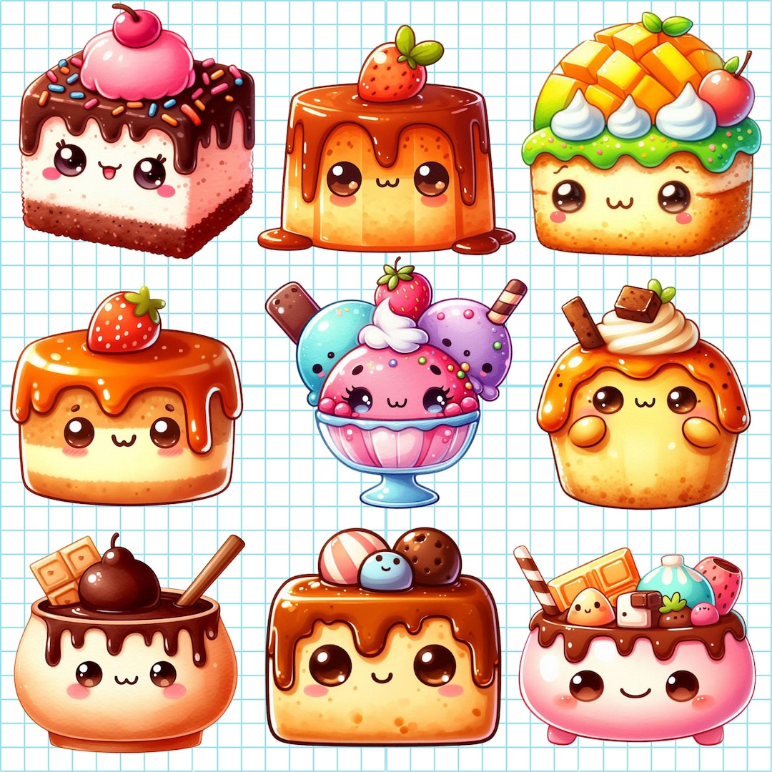 10 Cute Kawaii Dessert Clipart Bundle High Quality PNG Sweet Food ...