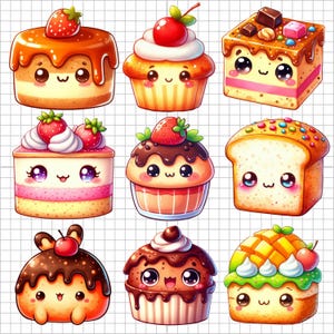 10 Cute Sweet Kawaii Dessert Clipart Bundles PNG Food Illustration Graphics Perfect for Scrapbooking, Stickers, Digital Planners, DIY Craft