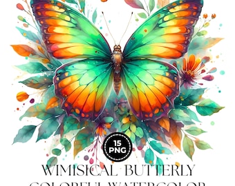 Clipart de mariposa de acuarela: Gráficos PNG florales extravagantes (uso comercial, descarga digital)