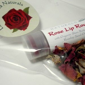 Gift Ready Rose Lip Tint with Rose Petals - Organic, Eco Friendly Botanical Color and Moisturizing Treatment