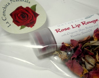 Tinte labial de rosa con pétalos de rosa, listo para regalar: color botánico orgánico y ecológico, tratamiento hidratante.