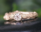 Twig Ring, Oak Branch, 14k Gold and Diamond, .40carat, G colour SI, Handmade, Engagement Ring,Conflict Free, Solitaire,  Bridal Ring