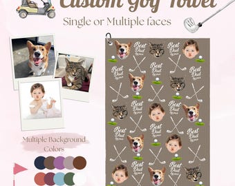 Custom Golf Towel with Kids and Pet Faces, Best Dad by Par Gift, Funny Golf Gift for Dad, Personalized Golf Accessories, Golf Lovers Gift