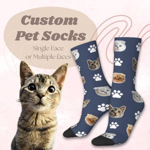 Custom Cat Socks with Paw Prints, Add Your Cat’s Face on Socks, Personalized Cat Face Socks, Gift for Cat Lovers or Cat Moms, Cat Dad Socks