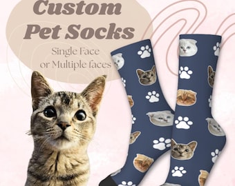 Calcetines de gato personalizados con huellas de patas, añade la cara de tu gato, calcetines con cara de gato personalizados, regalo para amantes de los gatos o mamás de gatos, calcetines para papás felinos