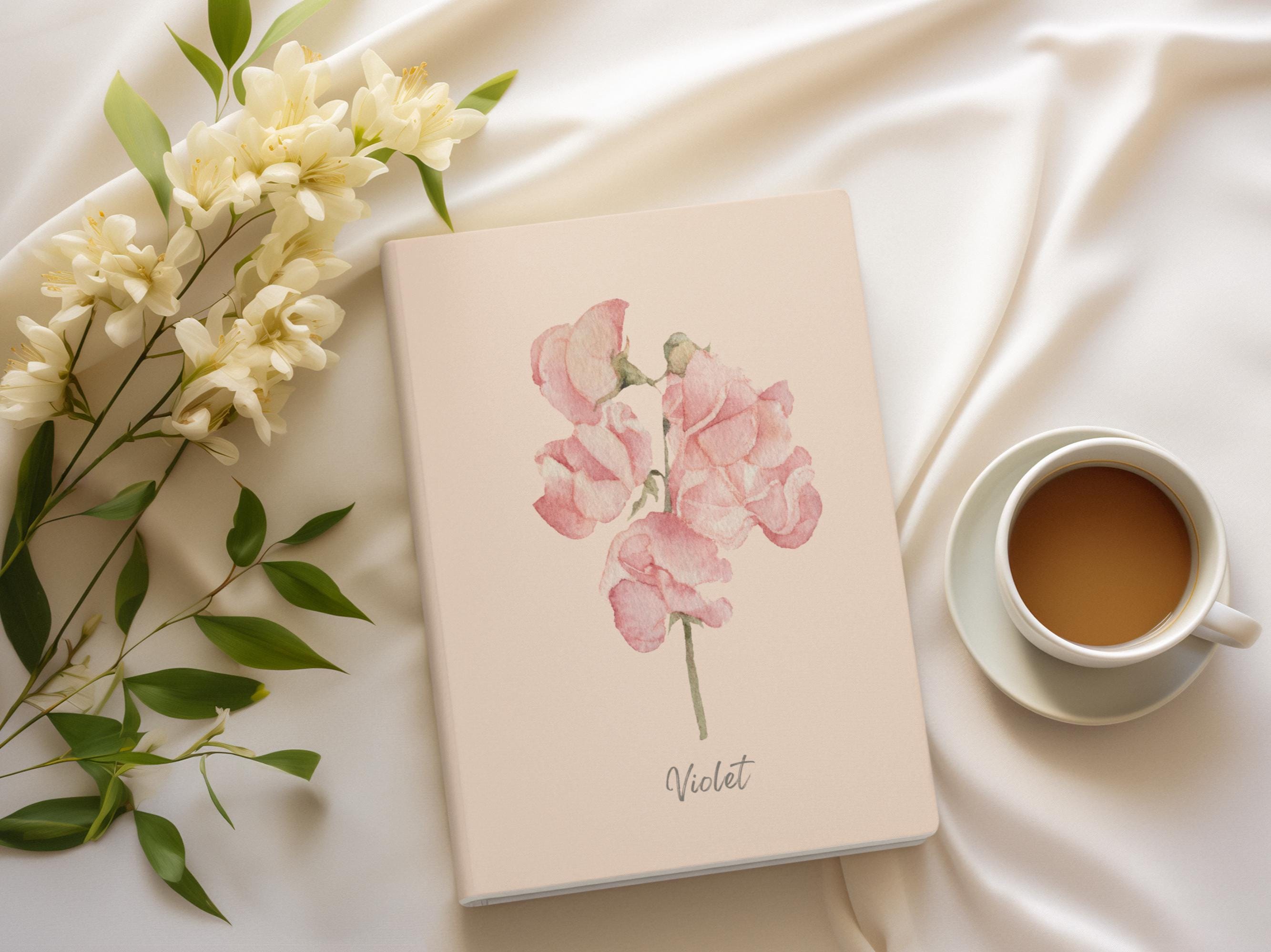 Custom Birth Flower Notebook, Personalized Name Journal, Hardcover Rose ...