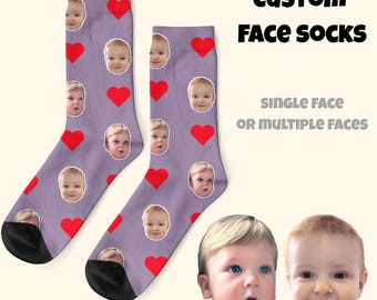 Custom Baby Face Socks with Red Hearts, Personalized Kid Photo Socks, Funny Personalized Gift for Mom, Dad, or Grandma, Gift for Parents