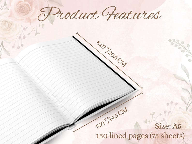 Elegant Floral Custom Notebook, Custom Reading & Gratitude Journal, Custom Spiral or Hardcover Journal, Custom Journal Gift for Her image 7