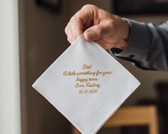 Custom Embroidered Wedding Handkerchief, Embroidered Keepsake Hanky for Dad – Father of the Bride Gift from Daughter