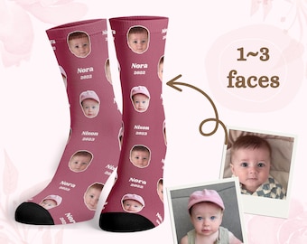 Custom Baby Face Socks with Name & Year, Personalized  Photo Socks, New Mom Gift, Grandparent Gift, Baby Shower Gift