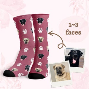 Custom Dog Face Socks with Paw Prints, Personalized Dog or Cat Socks, Gift for Pet Lovers, Fathers Day Gifts, Dog Dad Gifts, Dog Face Sock