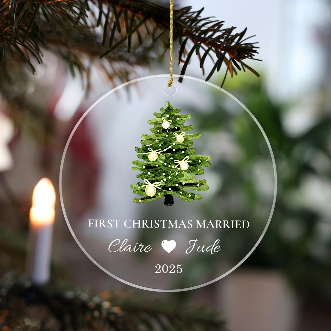 Personalized Acrylic Wedding Ornament, First Christmas Married