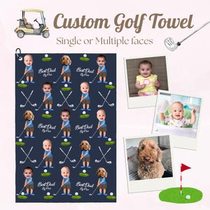 Custom Face Golf Towel, Funny Golf Towel with Baby or Pet Faces, Custom Pet & Child Face Towel, Best Dad Gift, Golf Lover Gifts