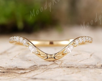 Unique Leaf Curved Wedding Band Yellow Gold Natural Inspire Leaf Branch Wedding Ring Stacking Matching Custom Anniversary Rings For Women