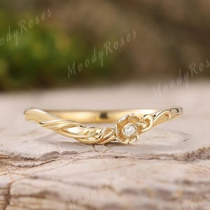 Einzigartige Blatt gebogen Ehering Gelbgold natürlich inspirieren Blumenzweig Ehering Stapeln passende benutzerdefinierte Jahrestag Ringe für Frauen