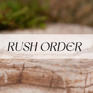 May include: A close-up of a wooden surface with the text "RUSH ORDER" printed in black.