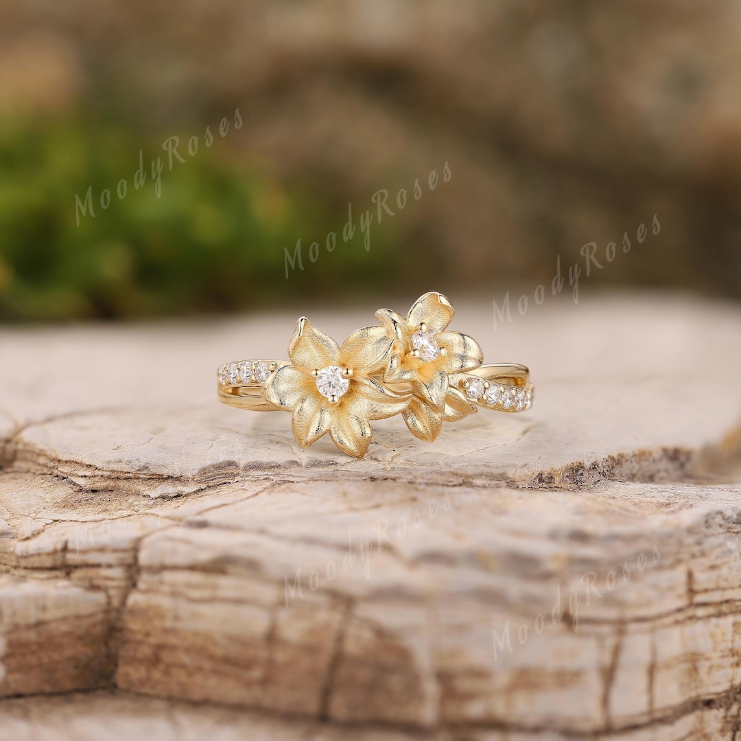 Unique Flower Rings Unique Flower Nature Engagement Ring Yellow Gold Nature Inspired Lily ...