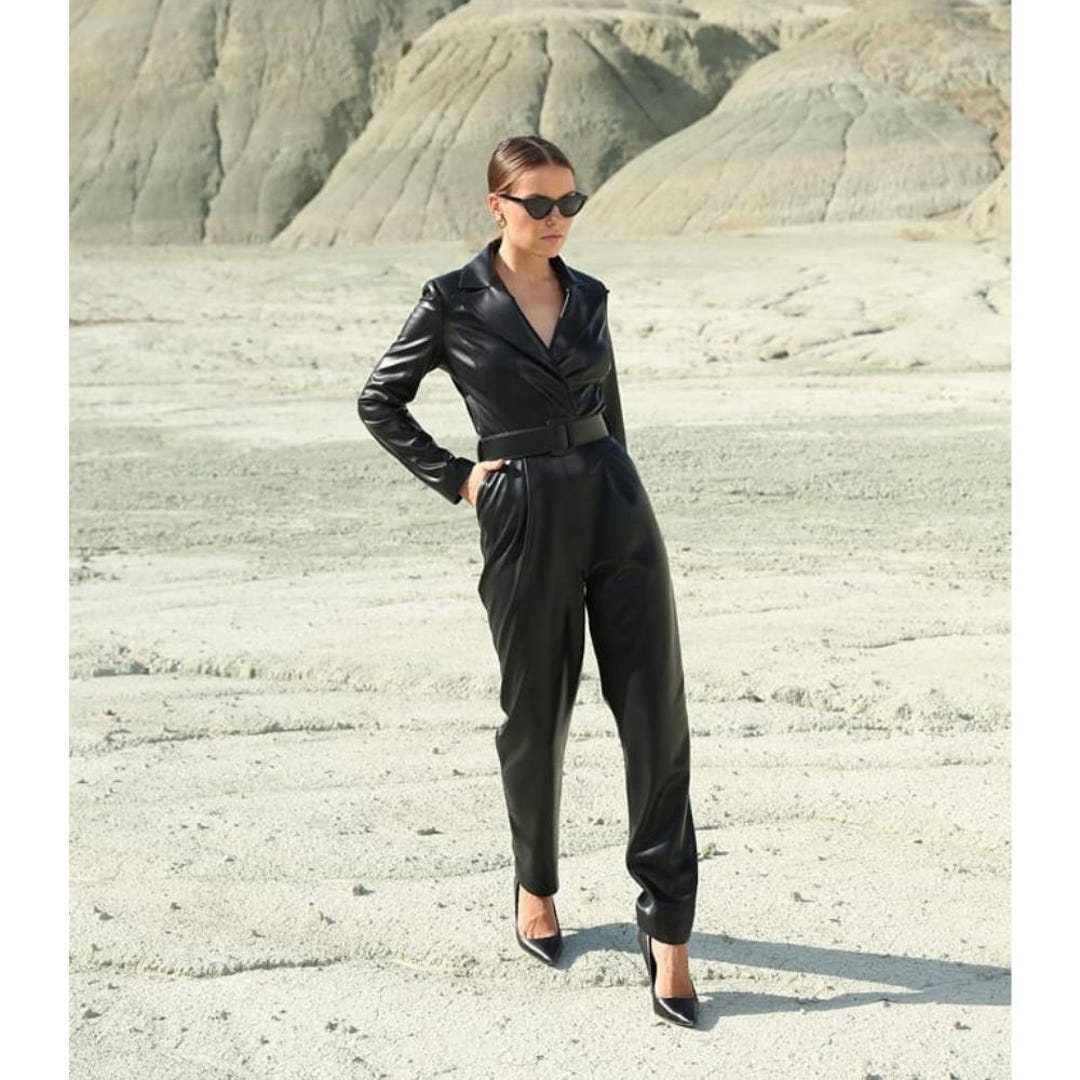 Black Faux Leather Jumpsuit: Timeless Women's Streetwear