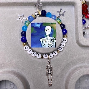 handmade bones team sesh inspired bracelet with ctrl alt dlt writing and silver barbwire/ rhinestone fits a7 inch wrist totally custom
