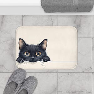 Adorable black cat anti-slip bath mat cute kitten bathroom decor fluffy kitty bath rug cat lover gift soft absorbent bath mat for pet lovers