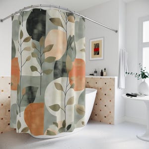 Abstract Botanical Shower Curtain: Sage Green, Terracotta, Geometric