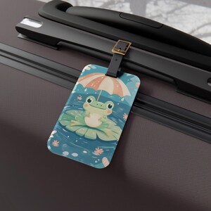 Kawaii Kikker Bagagelabel Leuke Dier Reizen Tag Pastel Kikker met Paraplu Koffer Label Grillige Regenachtige Dag Bag Tag
