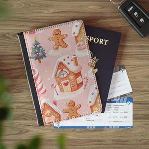Lebkuchenhaus PU Kunstleder Passhülle Weihnachten Reise-Accessoire festliches Urlaubsdesign langlebige Passhülle Brieftasche Geschenkidee