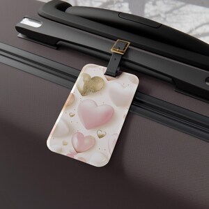 Romantisch roze en gouden harten bagagelabel pastel hartvormig reislabel valentijn huwelijksreis koffer accessoire leuk cadeau