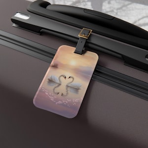 romantische zwaan bagagelabel zachte pastel zwaan reizen tag liefdevogels koffer tag zonsondergang zwaan paar tag dromerige zwaanmeer bagageaccessoire