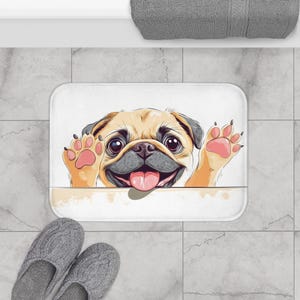 Pug Bath Mat: Non-Slip Dog-Themed Bathroom Rug