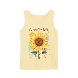 White and Coral Sunflower Tank Top for Women, Summer Floral Sleeveless Tee, Casual Beachwear, Cute Sunflower Print, Unisex Cotton Tank Top