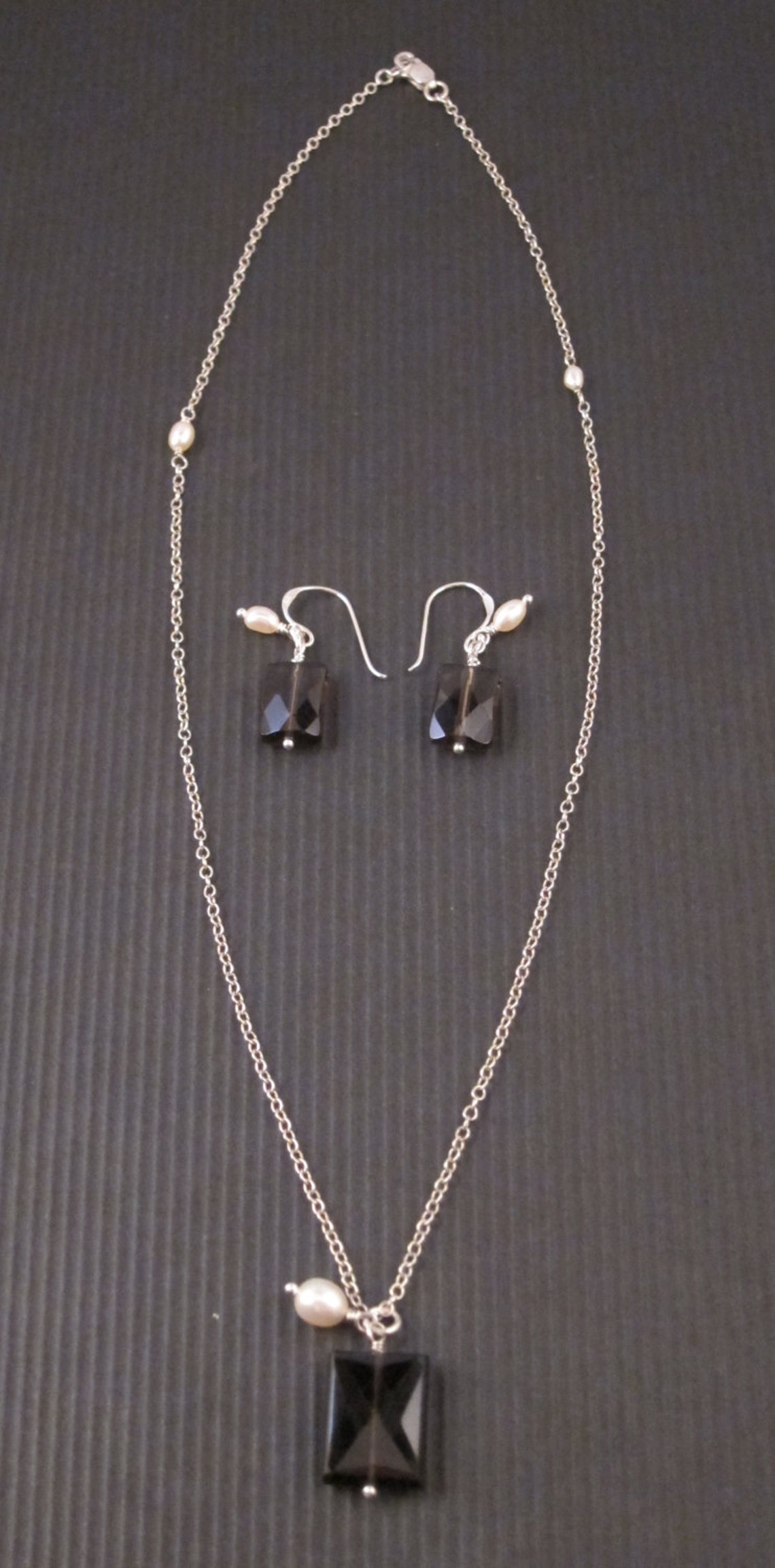 V3 Jewelry Set of Two Sterling Silver with Freshwater Pearl and Smoky Quartz Stud Earring main image 0
