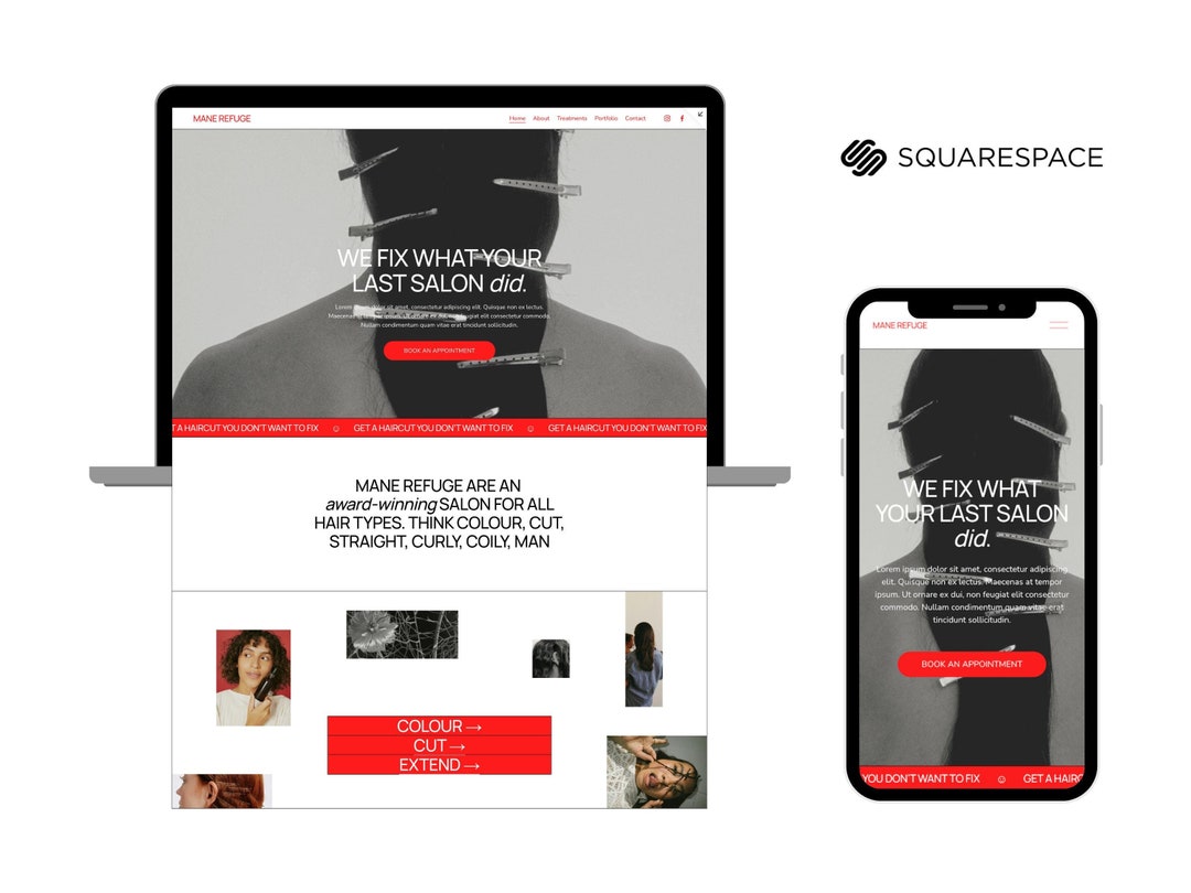 Squarespace Template for Hair Salons, Beauty and Hair Website, Bold