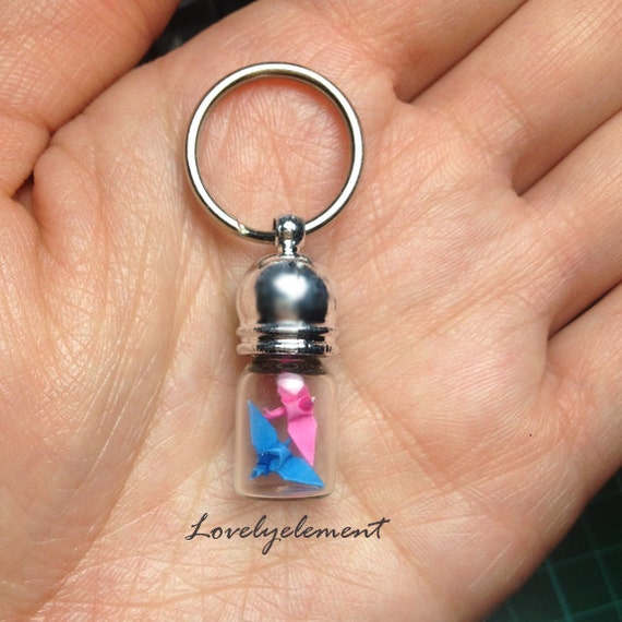 Origami Papier Kran Glas Flasche Schlüsselanhänger Liebe Paar Vögel