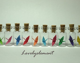 origami paper crane necklace glass bottle (pick your color), friendship, valentines, personalised, get well, bbf