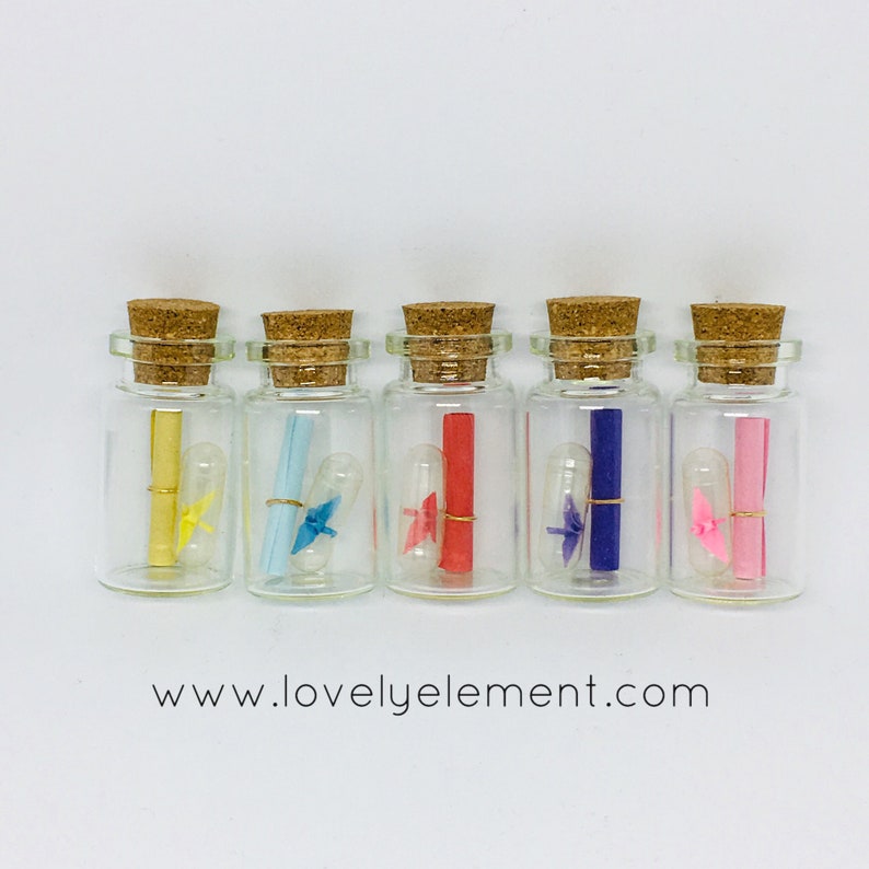 get well girlfriend Tiny origami paper crane in capsule necklace glass bottle with love letter personalised bbf
