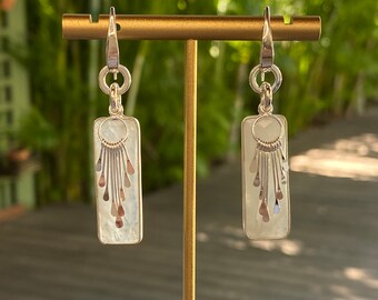 Double Moonstone and Sterling Silver Handmade Dangle Earrings