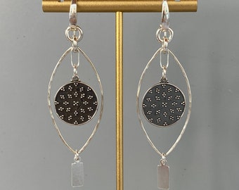 Oxidized Sterling Silver Shield Dangle Earrings