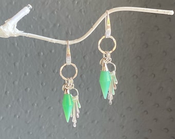 Green Chrysophase and Sterling Silver Handmade Dangle Earrings