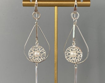 Sterling Silver and Freshwater Pearl Handmade Dangle Earrings