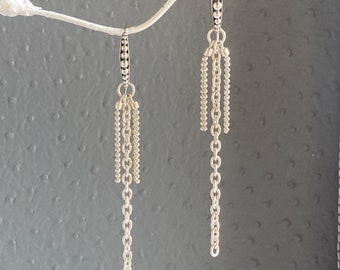 Edgy Sterling Silver Chain handmade Dangle Earrings