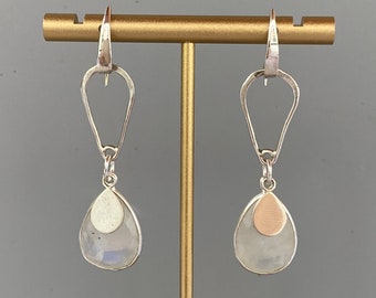 Pink Quartz Diamond Shaped Sterling Silver Handmade Dangle Earrings