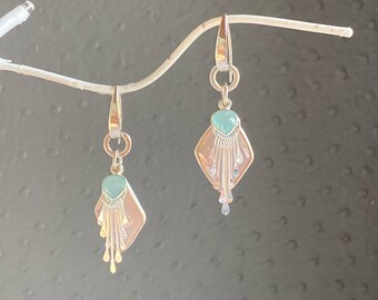 Pink Quartz,  Aqua Chalcedony and Sterling Silver Handmade Dangles