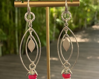 Sterling Silver, Pink Peruvian Opal and Pink Onyx Handmade Earrings
