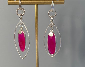 Fuschia Pink Chalcedony and Sterling Silver Handmade Dangle Earrings