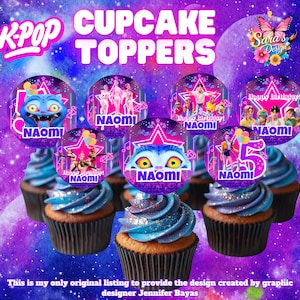 Kpop Demon Hunters cupcake Topper, Huntrix Kpop Birthday Toppers, Huntrix Party Decoration, Canva Template Digital BTS fans