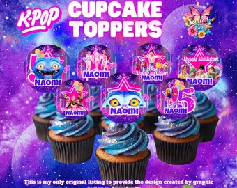Kpop Demon Hunters cupcake Topper, Huntrix Kpop Birthday Toppers, Huntrix Party Decoration, Canva Template Digital BTS fans